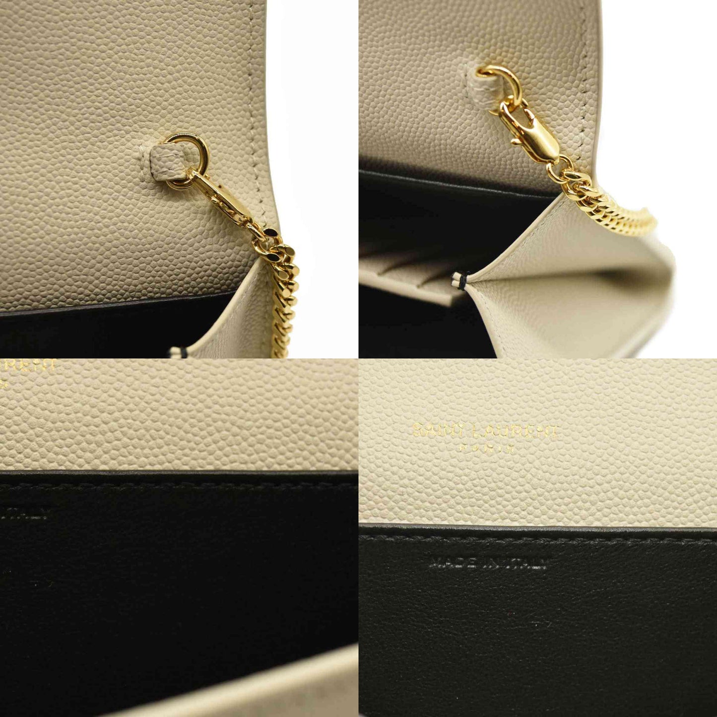 SAINT LAURENT Grain De Poudre Monogram Uptown Chain Wallet Crema Soft