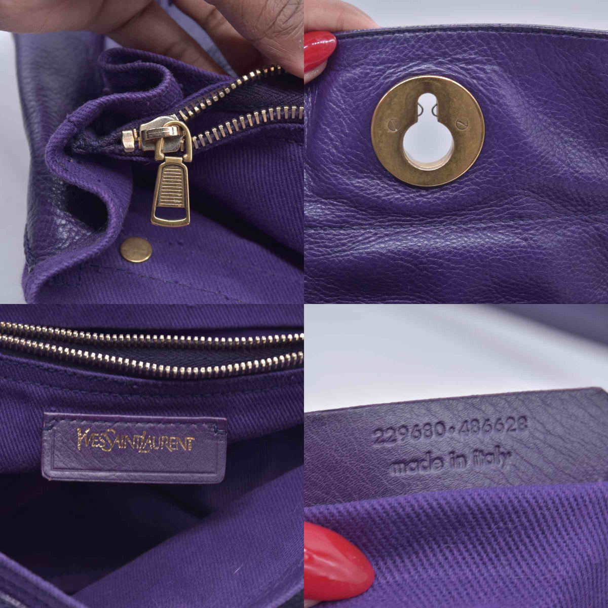 $1890 SAINT LAURENT Grained Leather Muse Two Top Handle Bag Purple CONSIGNMENT 10021248