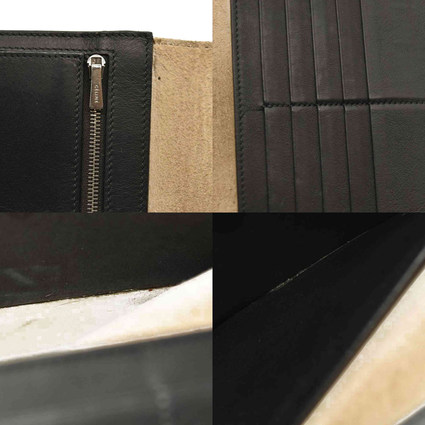 Celine  Grained Calfskin Large Multifunction Strap Wallet Black