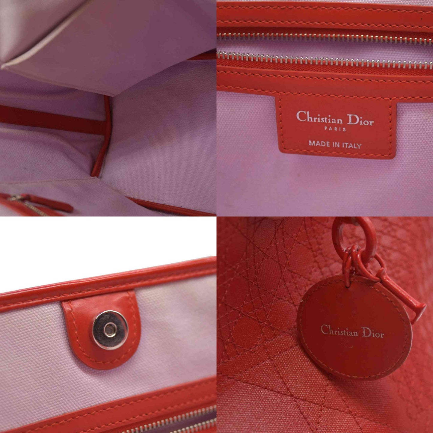 AUCTION $3400 Christian Dior  Coated Canvas Cannage Panarea Shopping Tote Red