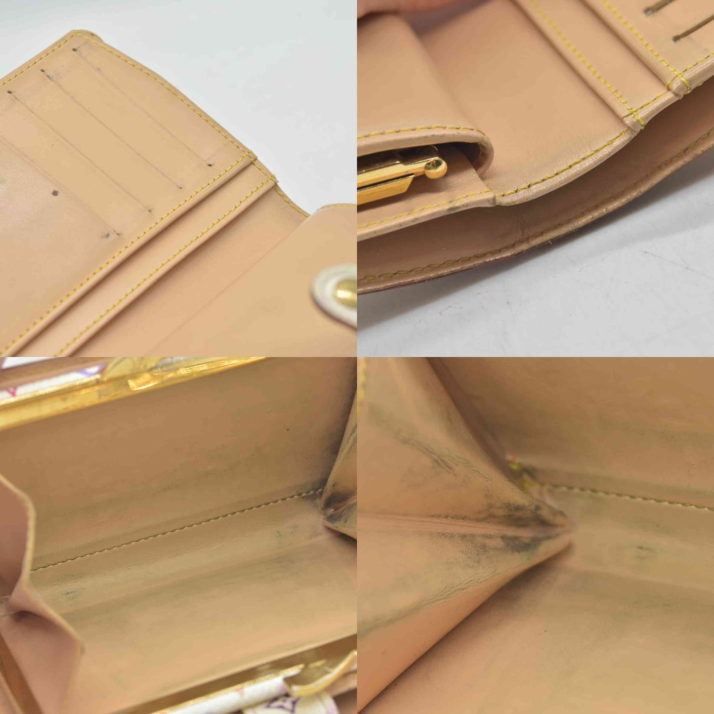 $790 2005 Louis Vuitton Monogram Multicolor French Purse Wallet White TH0075