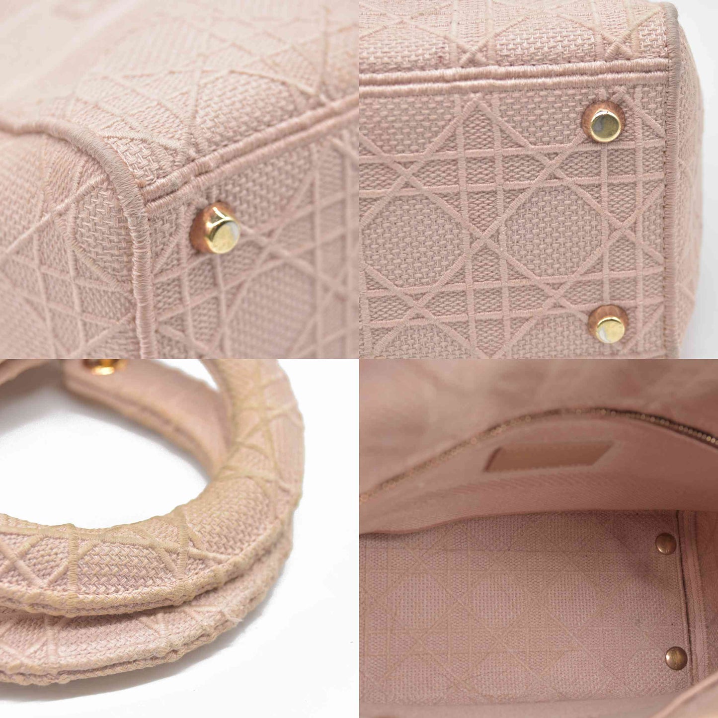 $4500 Christian Dior Canvas Embroidered Cannage Medium Lady D-Lite Pink
