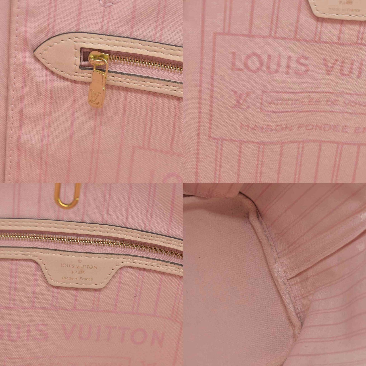 $2600 Louis Vuitton Damier Azur Bandouliere Neverfull MM Rose Ballerine Braided Strap White Leather