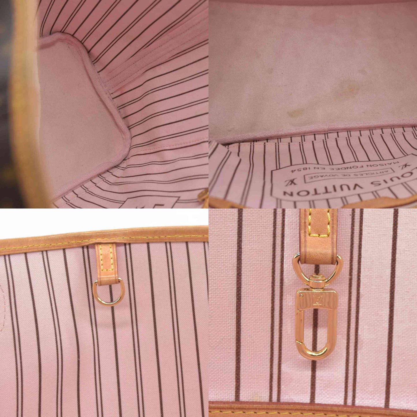 $2170 Louis Vuitton Neverfull MM Monogram Rose Ballerine