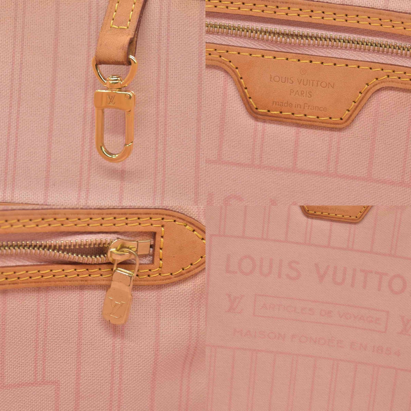 $2170 2019 Louis Vuitton Damier Azur Neverfull MM Rose Ballerine AR4109