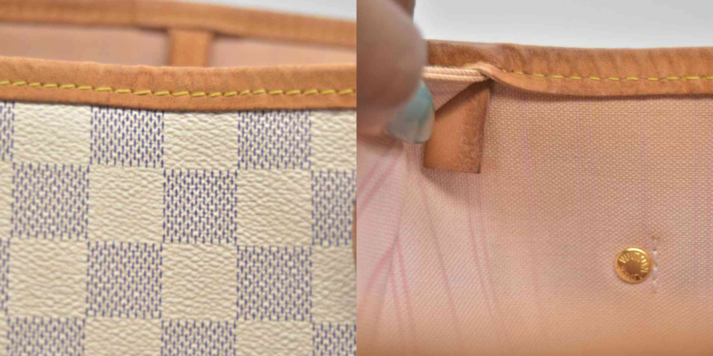 $2240 2010 Louis Vuitton Damier Azur Neverfull MM Rose Ballerine AR1120