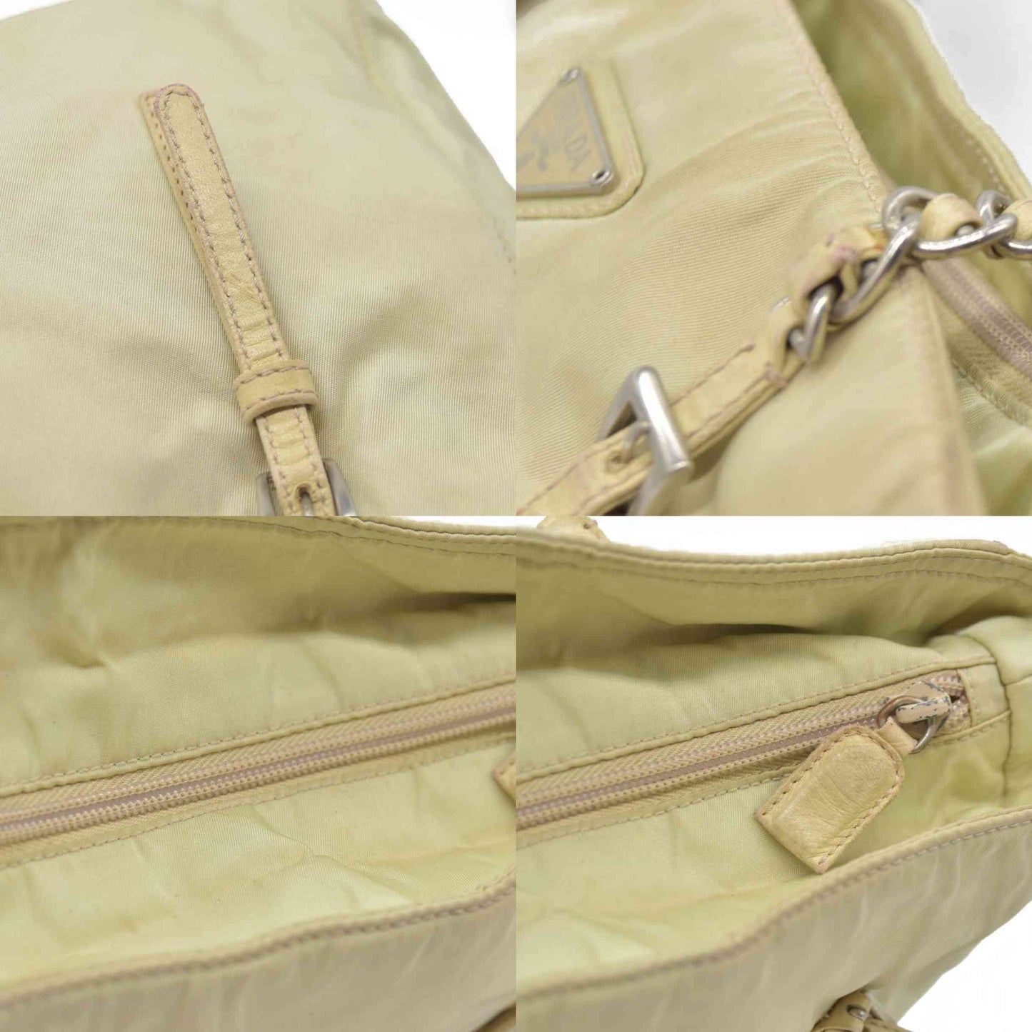 $2520 CONSIGNMENT PRADA Chain Shoulder Bag Nylon Beige