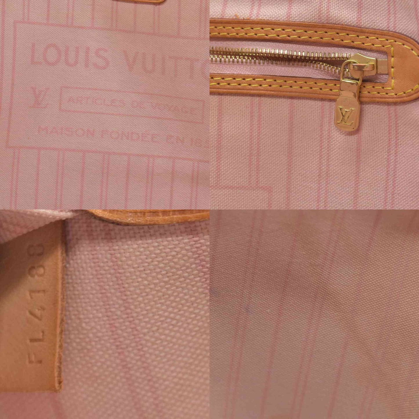 $2240 Louis Vuitton Damier Azur Rose Ballerine Neverfull GM FL4188