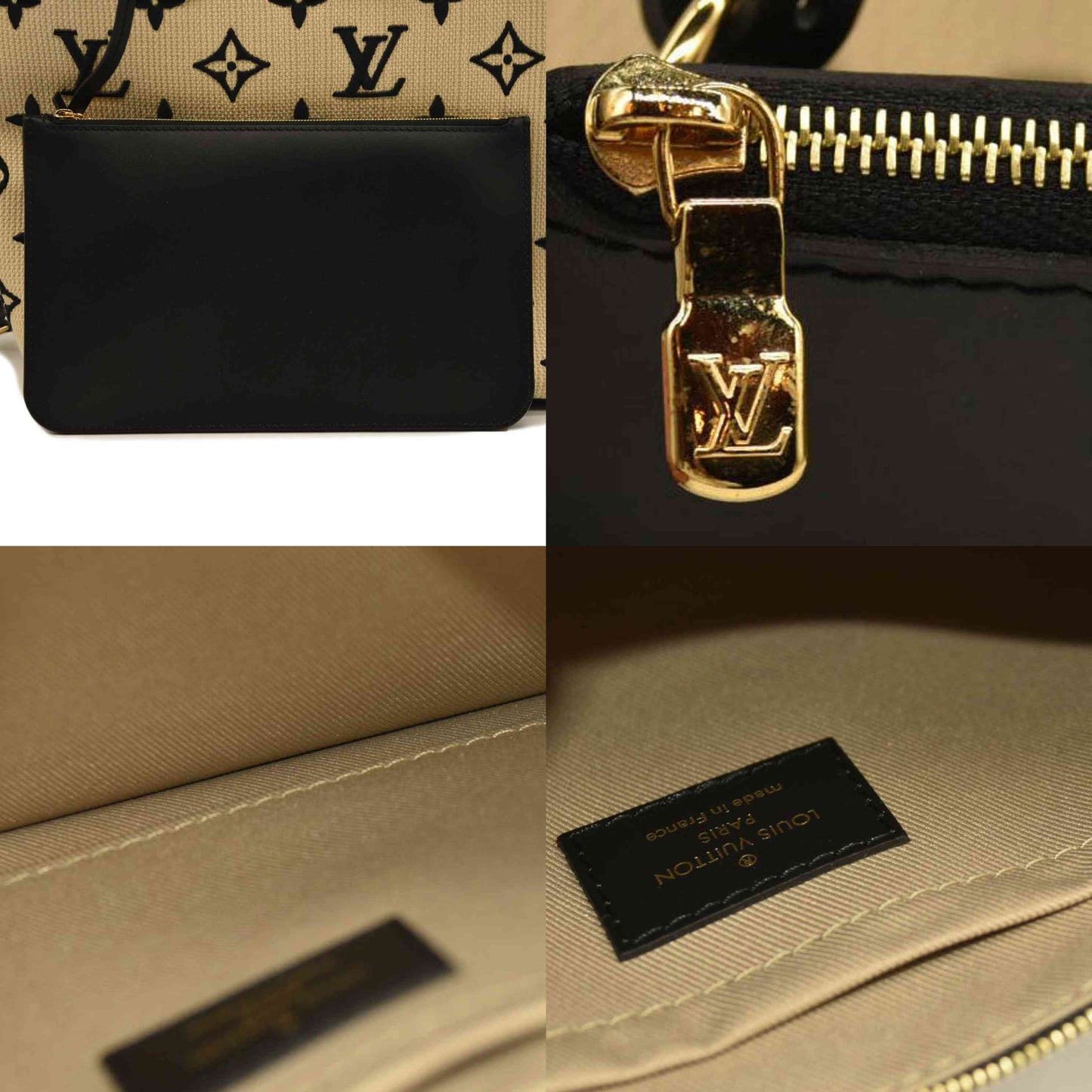 LOUIS VUITTON  Cotton Monogram Embroidered Neverfull MM Beige Black RFID