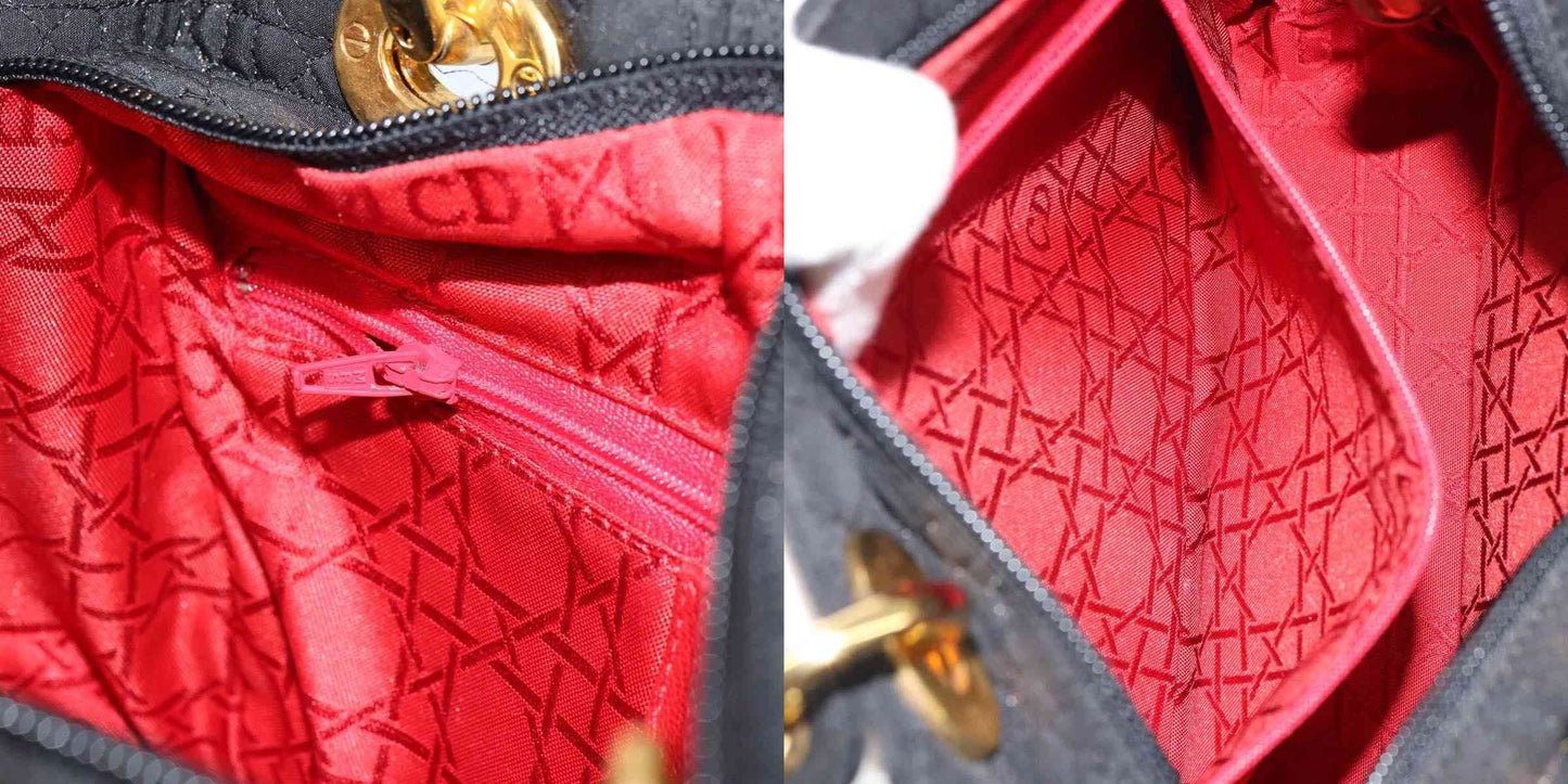 $5100 Christian Dior Nylon Cannage Medium Lady Dior Black Gold