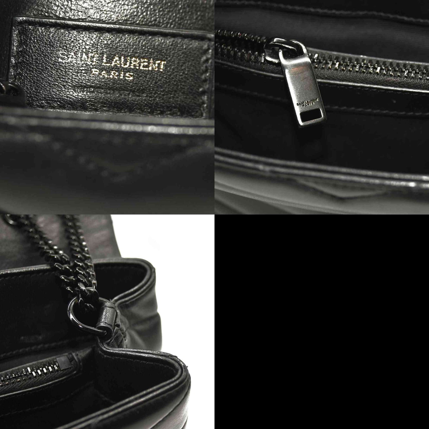 SAINT LAURENT Calfskin Y Quilted Monogram Monochrome Small Loulou Chain Satchel Black