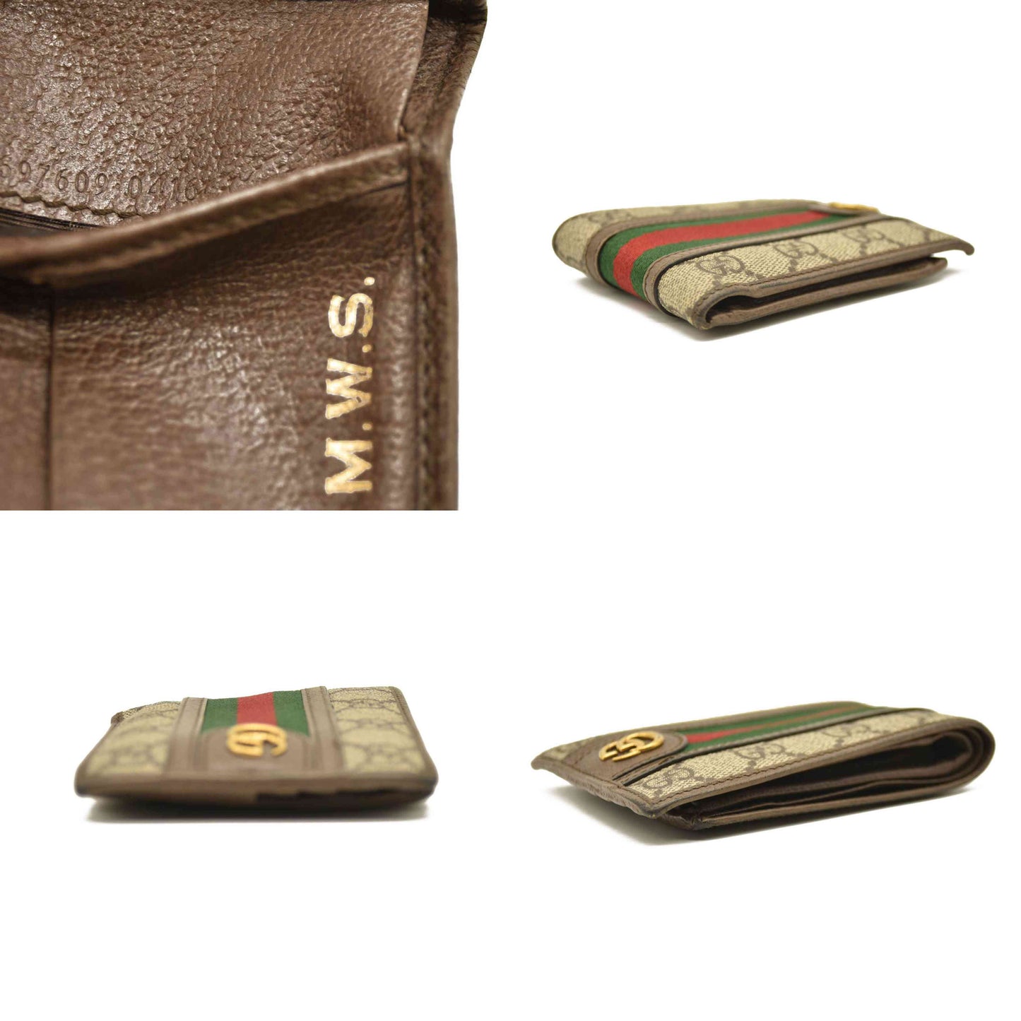 GUCCI Ophidia GG Logo PVC Leather Bifold Wallet Beige