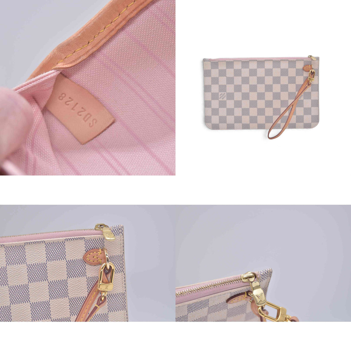 $2240 2018 Louis Vuitton Damier Azur Neverfull MM Rose Ballerine with Pouch 10021297