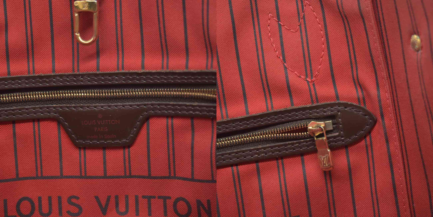 $2240 2017 Louis Vuitton Damier Ebene Neverfull MM Cherry Red Interior GI3167