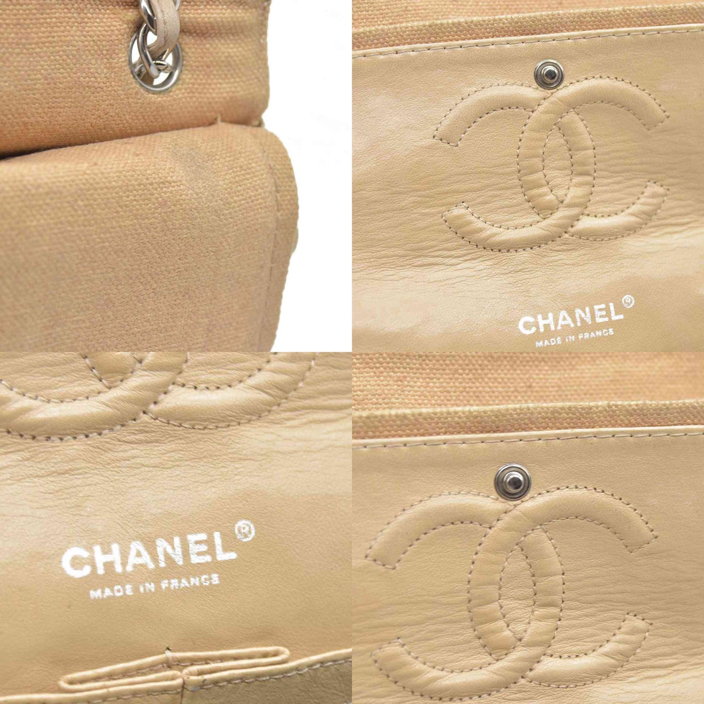 $2900 CHANEL 2006-2008 Medium Classic Lambskin Trimmed Canvas Line Double Flap shoulder bag