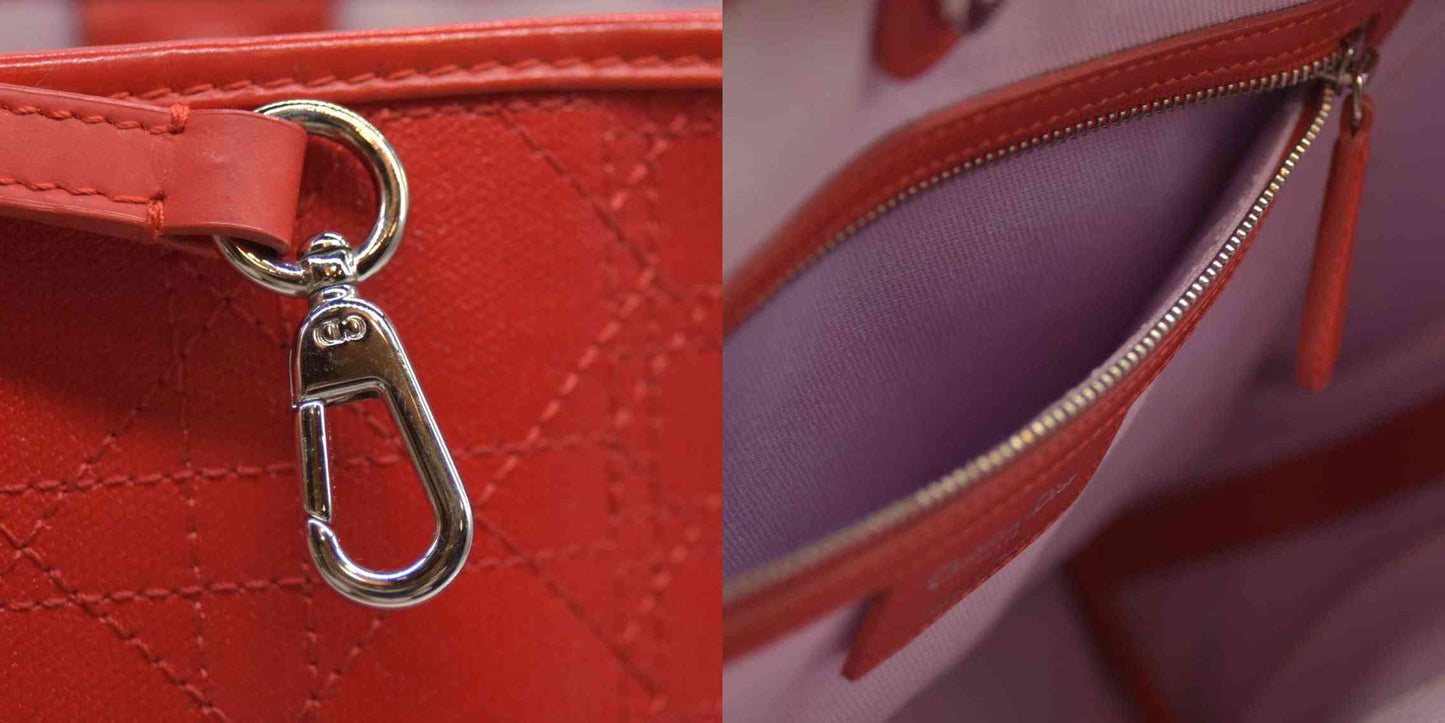 AUCTION $3400 Christian Dior  Coated Canvas Cannage Panarea Shopping Tote Red