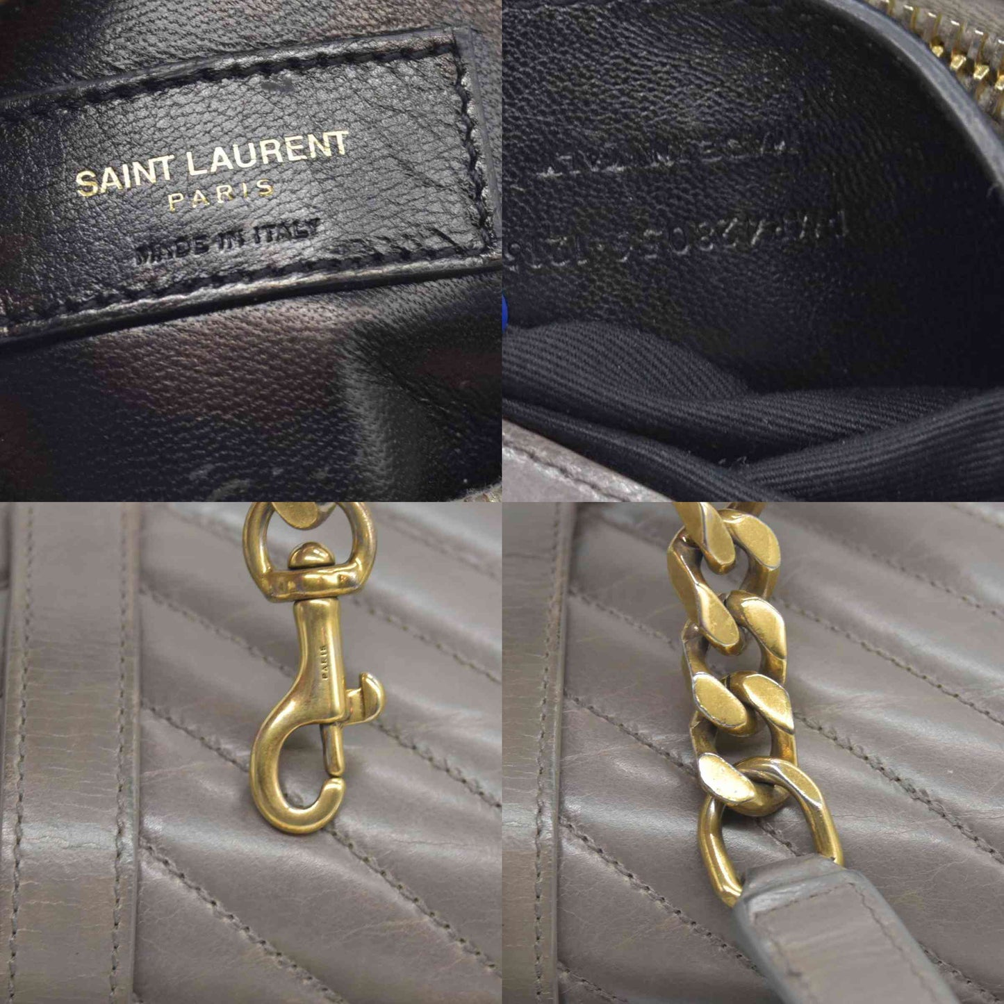 Saint Laurent Waxed Calfskin Matelasse Chevron Medium Monogram College Bag Fog Gray