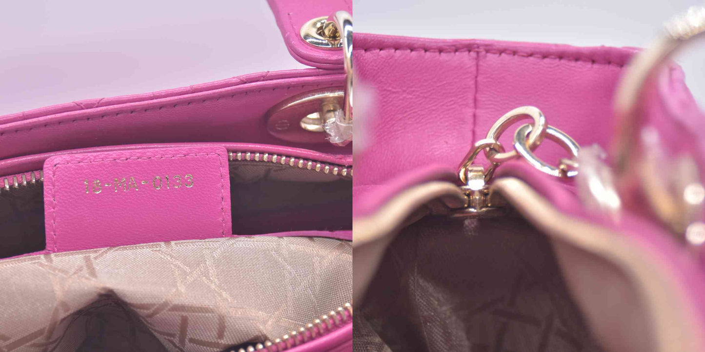 $7000 Christian Dior Lambskin Cannage Large Lady Dior Fuchsia CONSIGNMENT