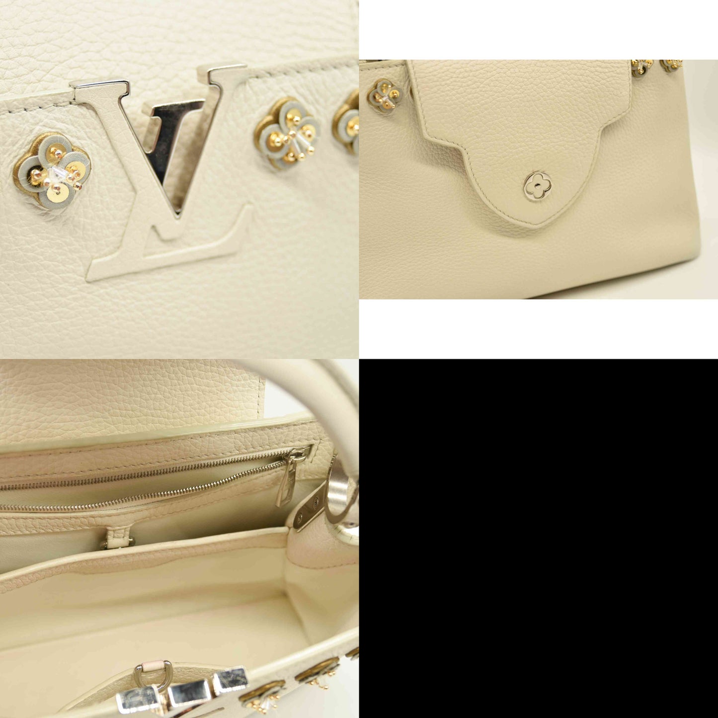Louis Vuitton Capucines PM Sequin Embellished Shoulder Bag Off White