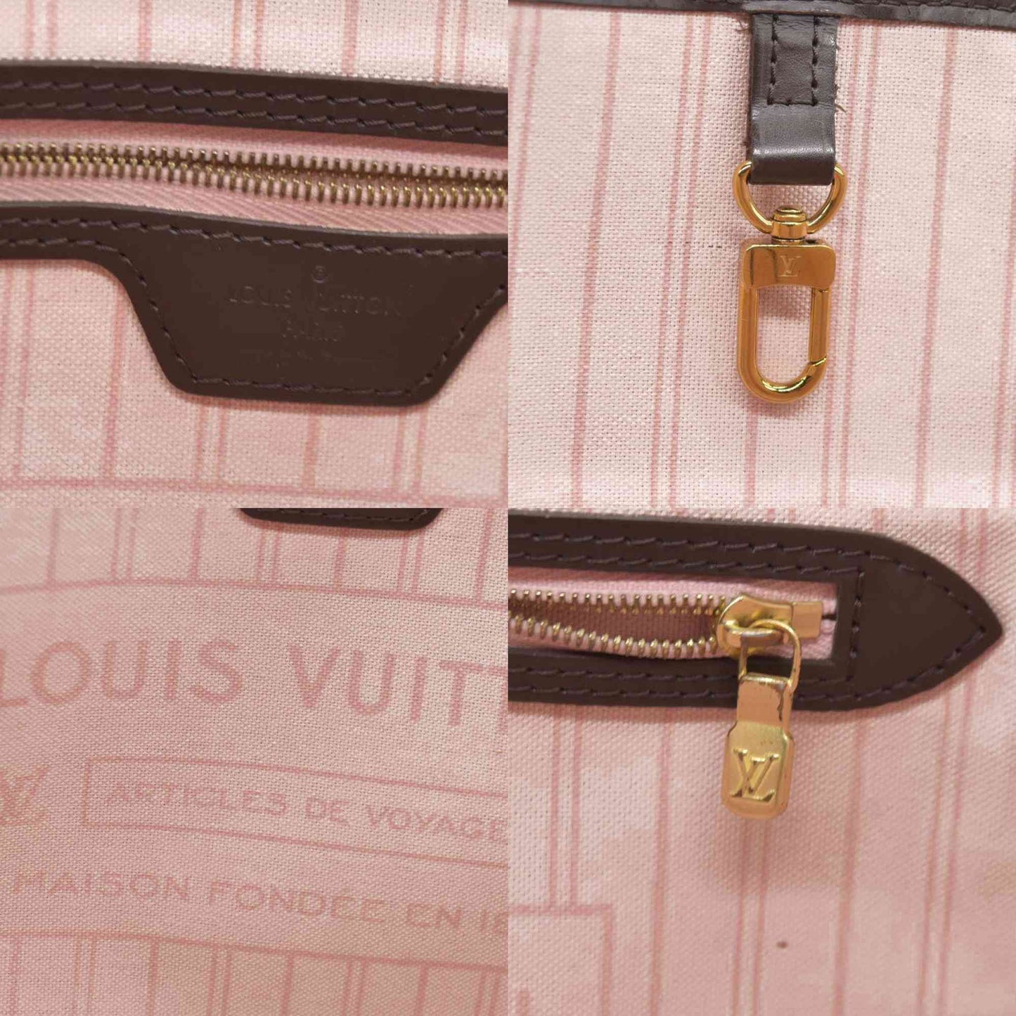 $2170 Louis Vuitton  Damier Ebene Neo Neverfull MM Rose Ballerine AR513