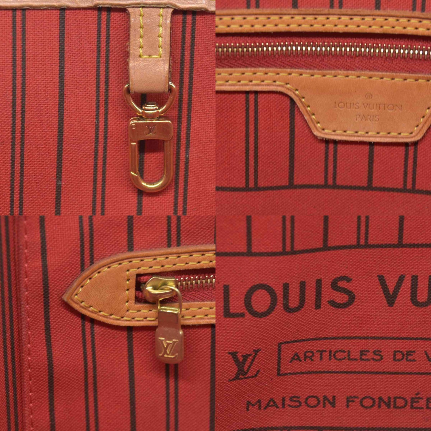 $2170 Louis Vuitton Neverfull MM Monogram Mid Size Cherry Red Tote