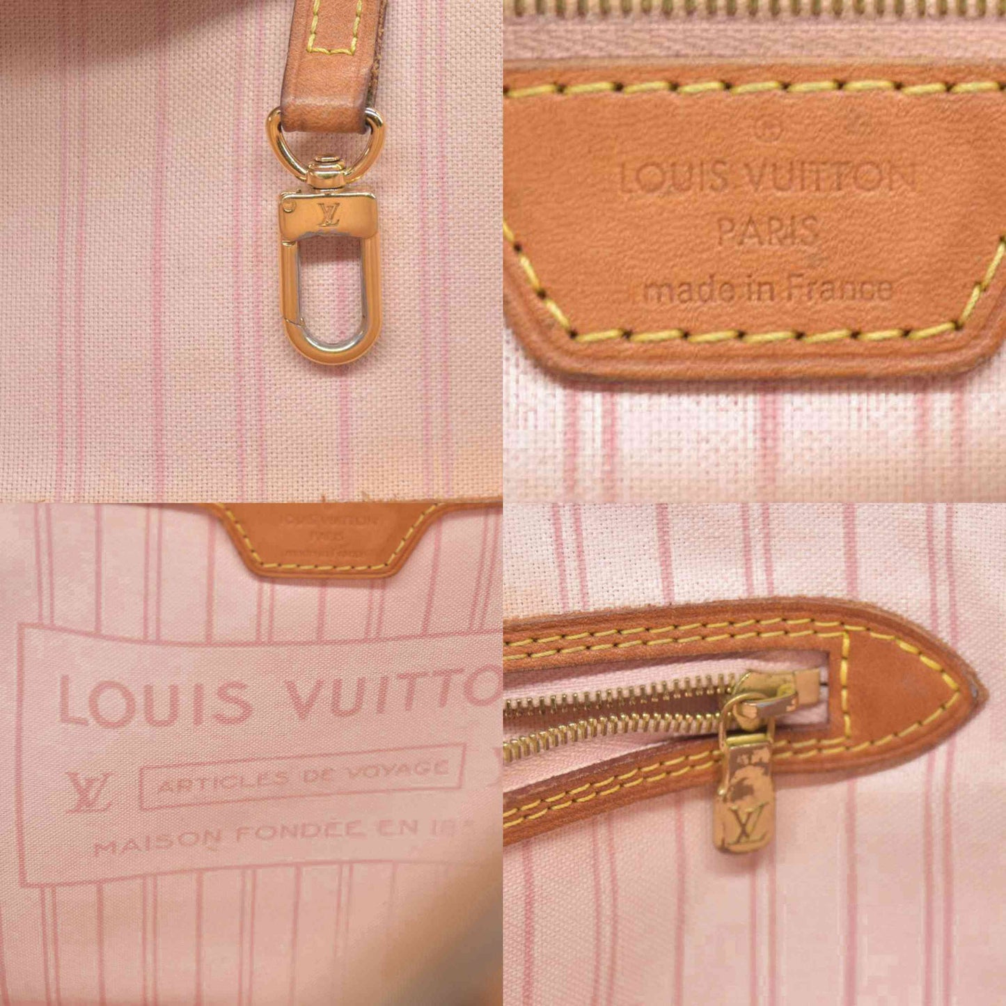 $2170 Louis Vuitton Damier Azur Neverfull MM Rose Ballerine