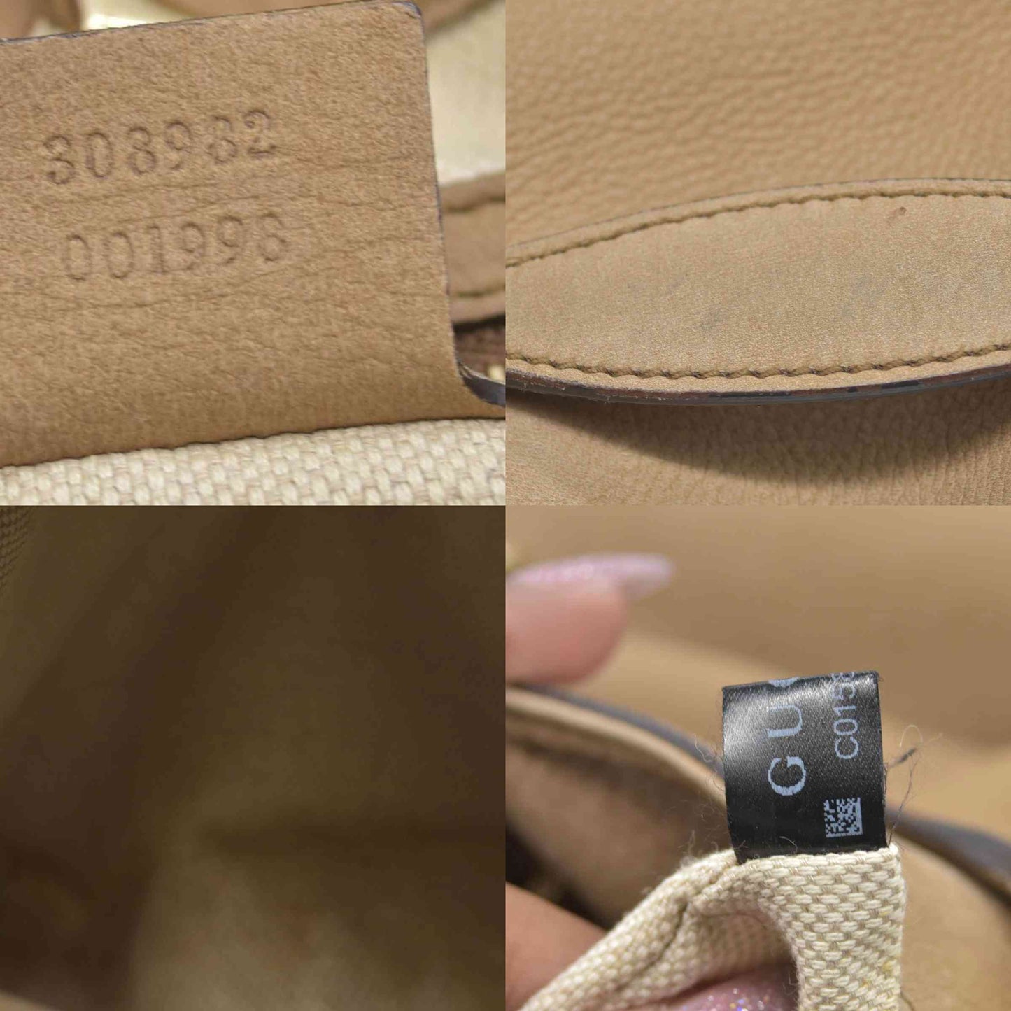 $1980 GUCCI Nubuck Medium Soho Double Chain Shoulder Bag Taupe