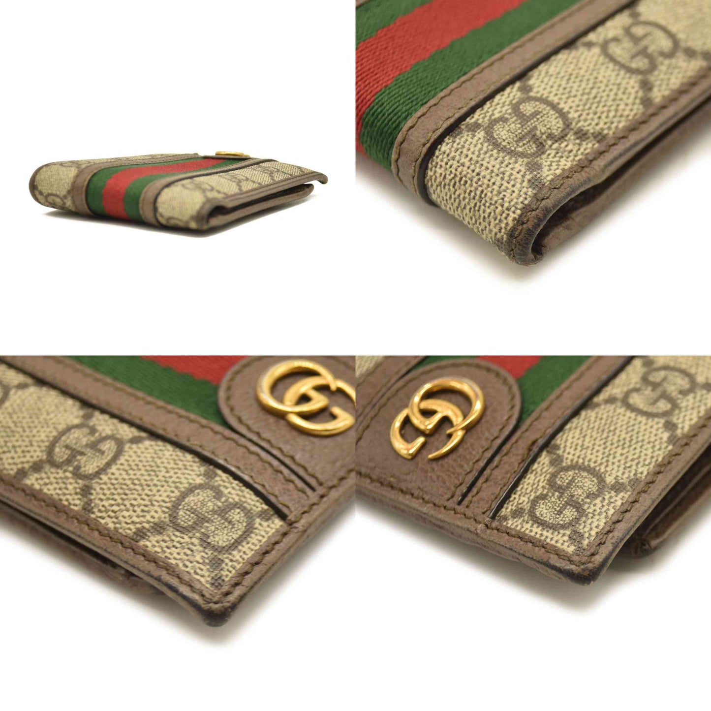 GUCCI Ophidia GG Logo PVC Leather Bifold Wallet Beige