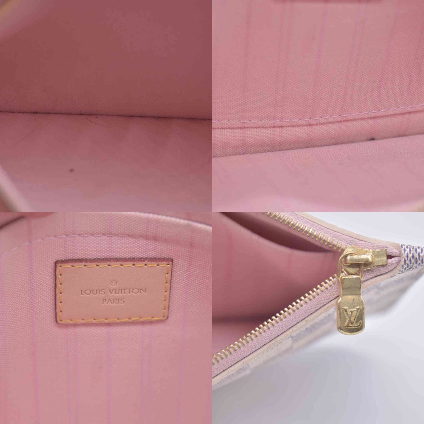 $2240 Louis Vuitton Damier Azur Neo Neverfull MM Rose Ballerine with Pouch RFID