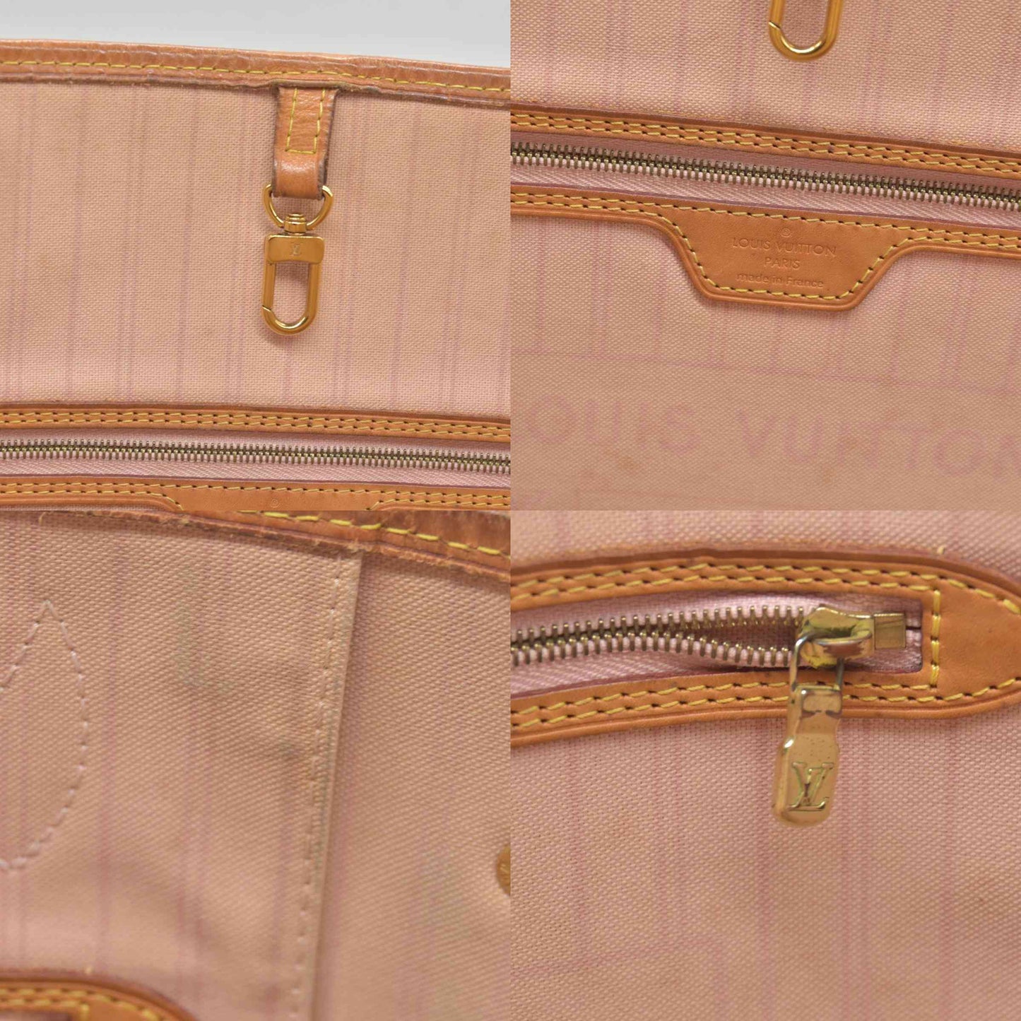 $2170 Louis Vuitton  Damier Azur Neverfull MM Rose Ballerine SR3177