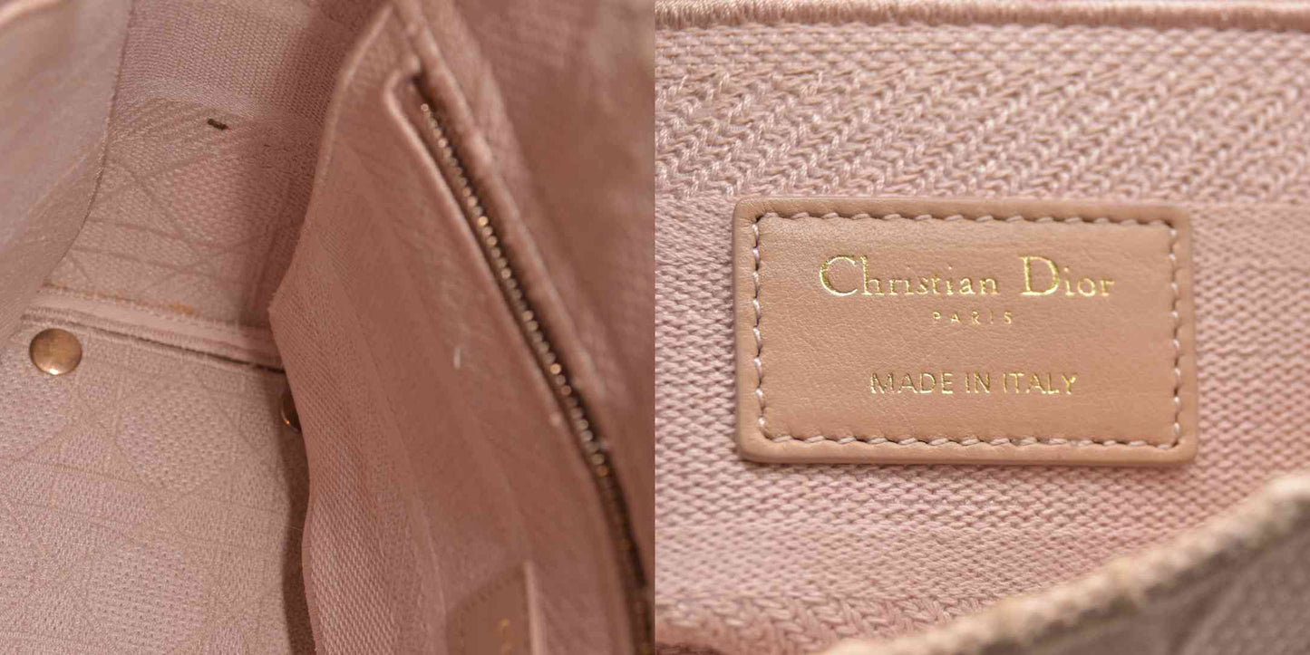 $4500 Christian Dior Canvas Embroidered Cannage Medium Lady D-Lite Pink