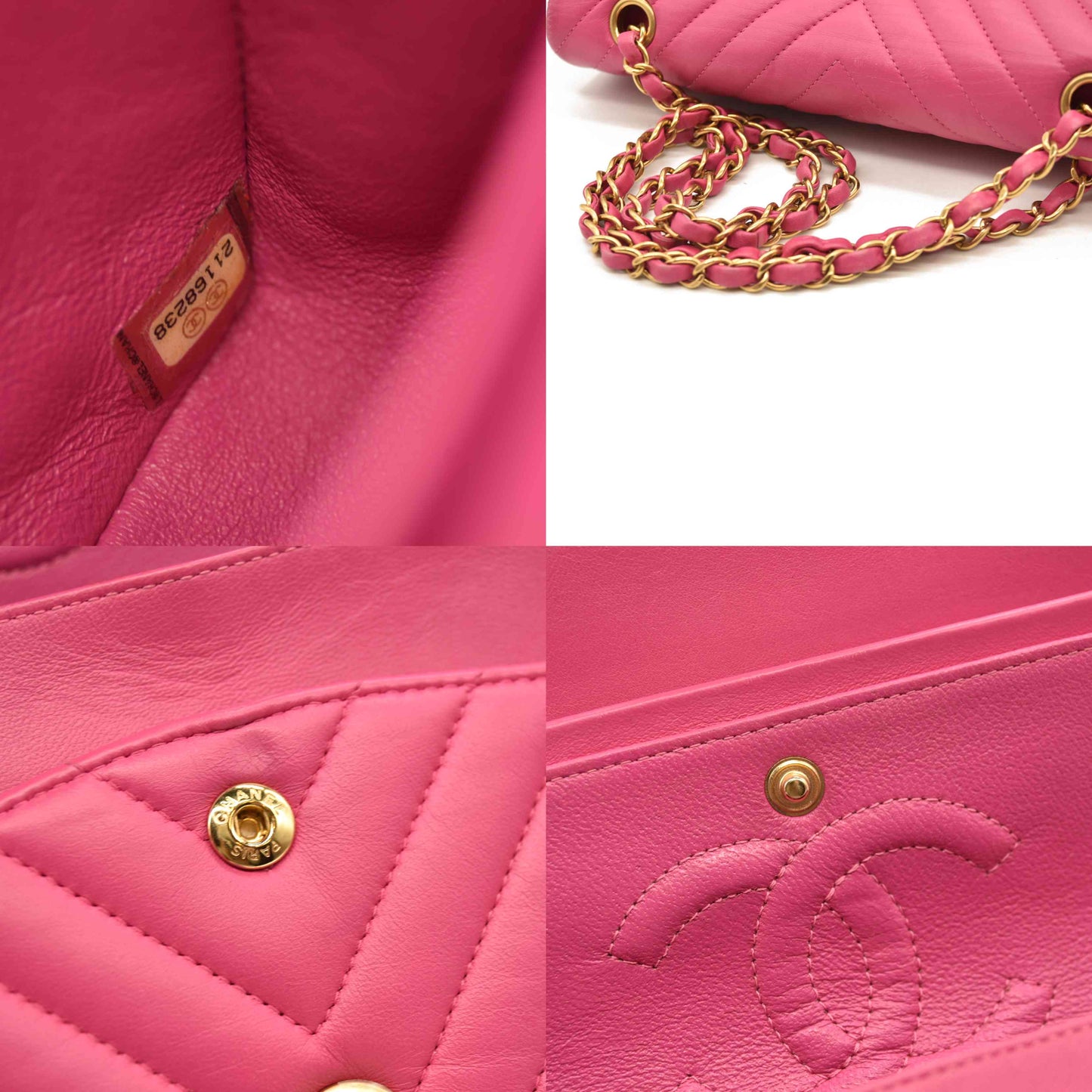 Chanel  Lambskin Chevron Quilted Medium Double Flap Pink