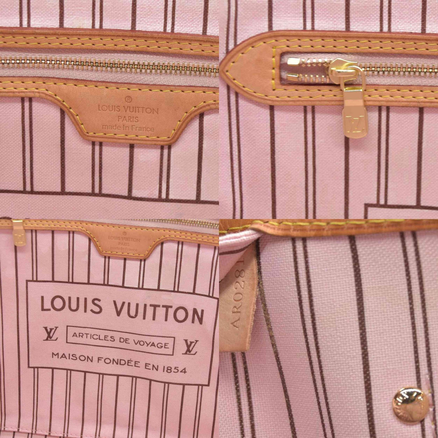$2170 Louis Vuitton Neverfull MM Monogram Rose Ballerine