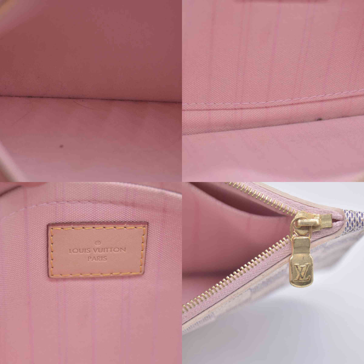 $2240 Louis Vuitton Damier Azur Neo Neverfull MM Rose Ballerine with Pouch RFID