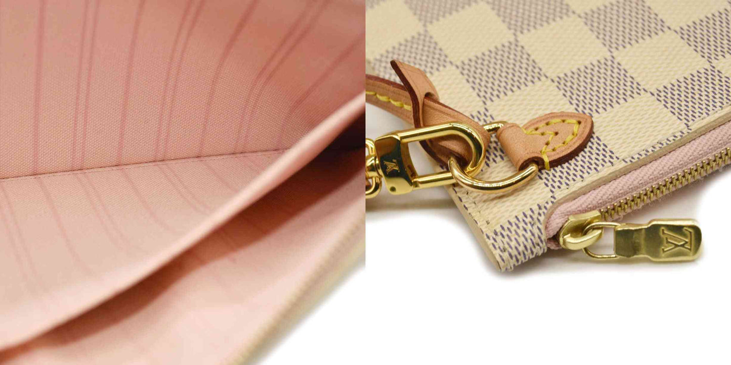 USED Louis Vuitton Damier Azur Neo Neverfull MM Rose Ballerine