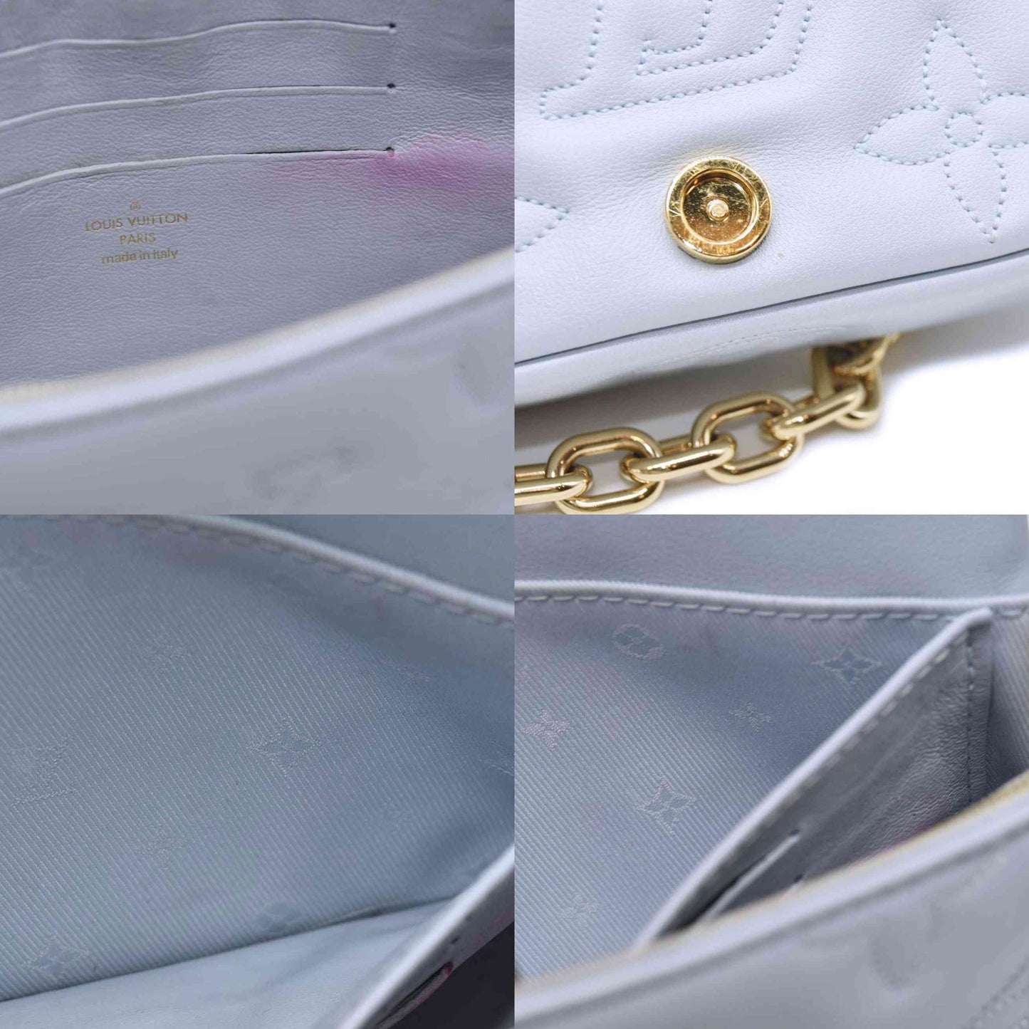 LOUIS VUITTON Calfskin Bubblegram Wallet On Strap Ice Blue