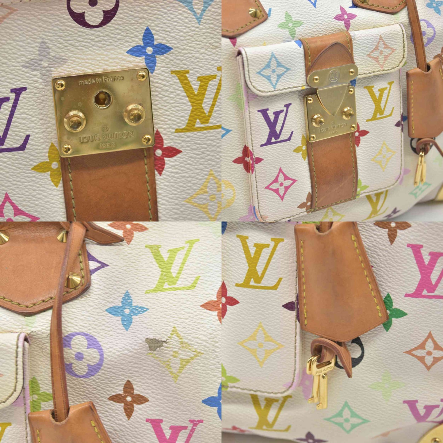 $3150 Louis Vuitton Monogram Multicolor Speedy 30 White 2004
