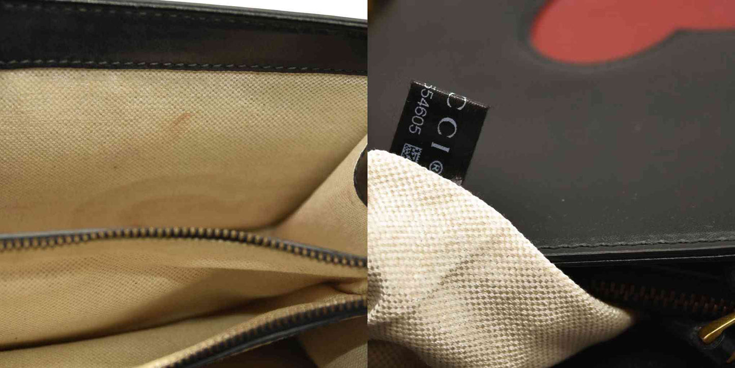 Gucci  Knight Calfskin Malaga Kid Heart Medium GG Marmont Chain Handle Bag Black Hibiscus Red Multicolor