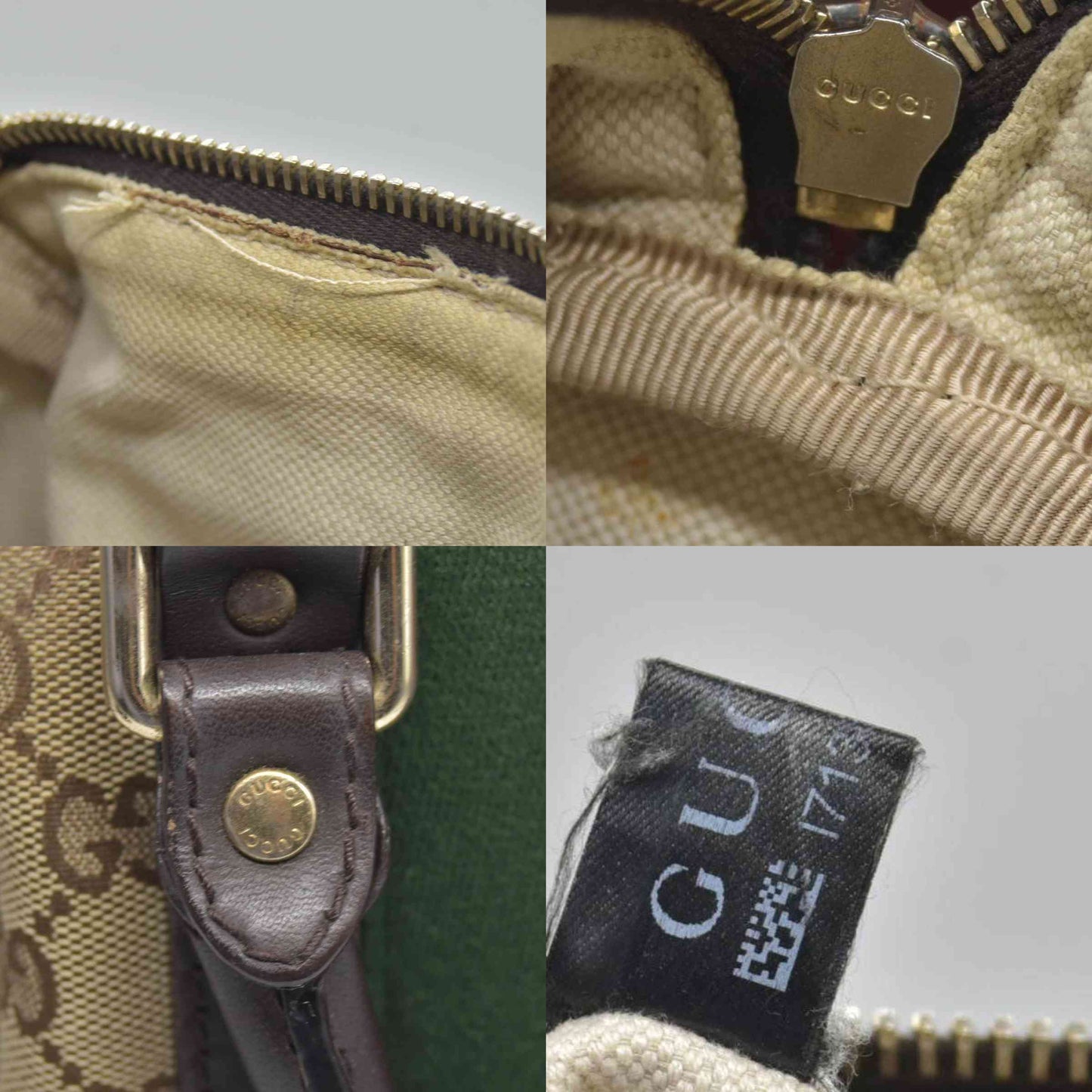 $1350 Gucci Monogram Selleria Calfskin Vintage Web Medium Boston Dark Brown