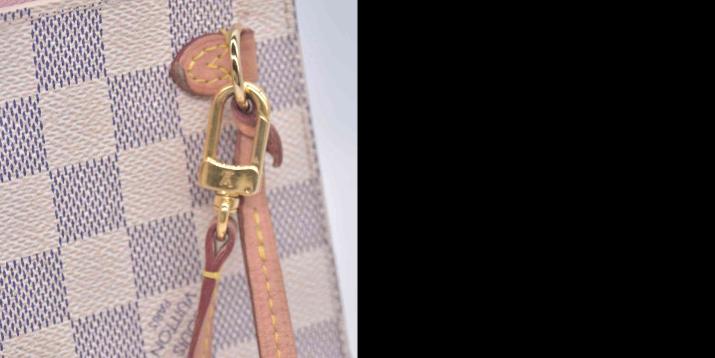 $2240 Louis Vuitton Damier Azur Neo Neverfull MM Rose Ballerine with Pouch RFID