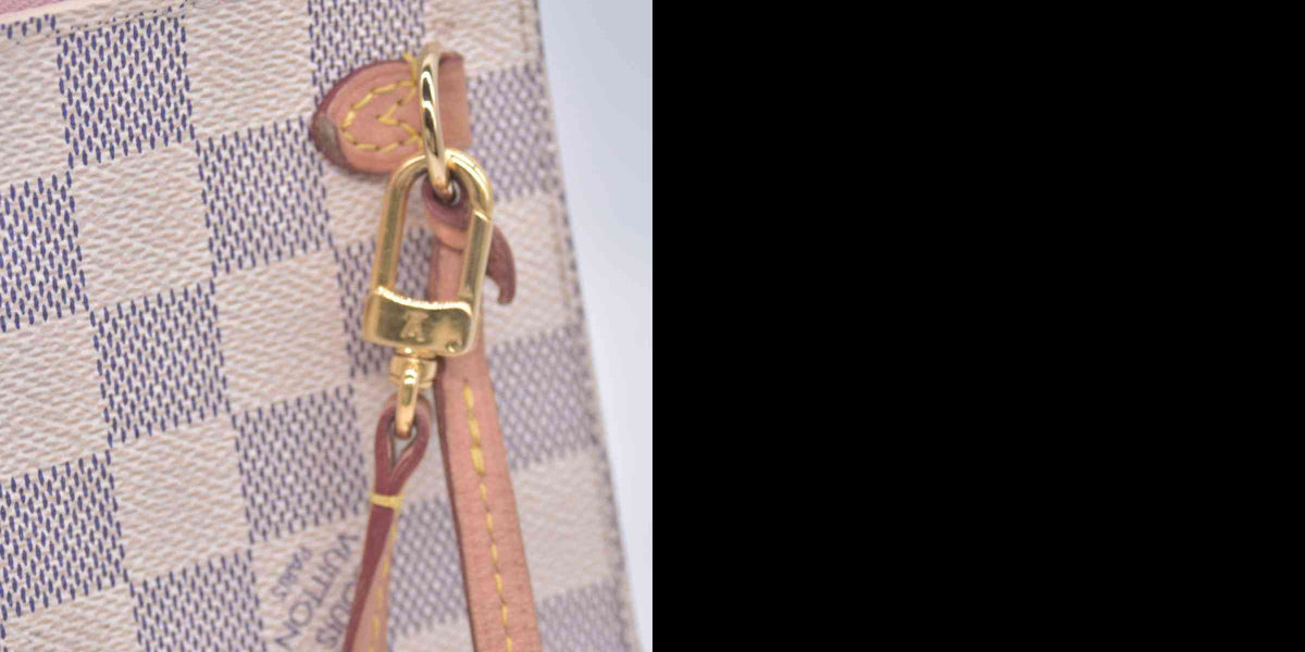 $2240 Louis Vuitton Damier Azur Neo Neverfull MM Rose Ballerine with Pouch RFID