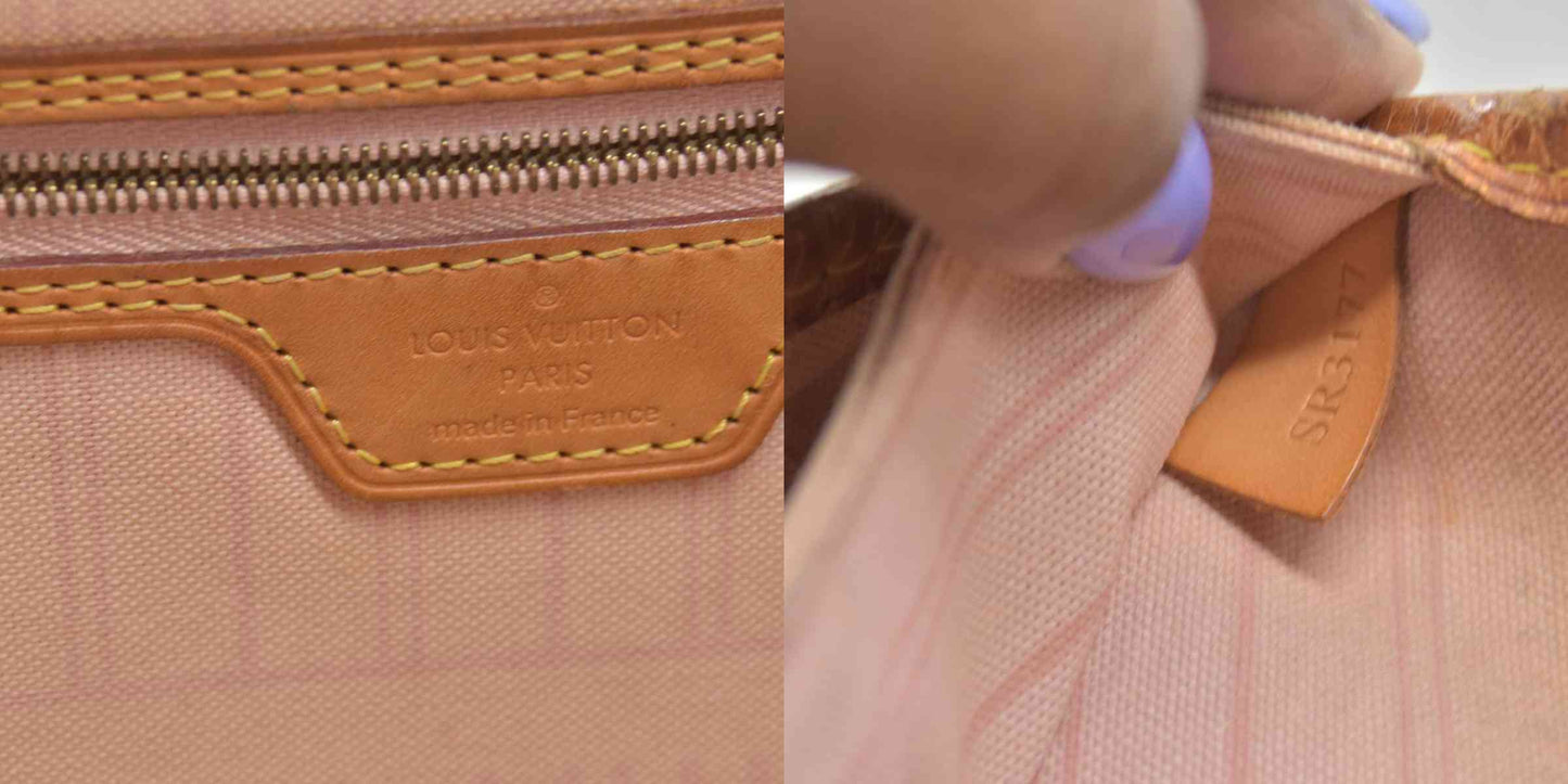 $2170 Louis Vuitton  Damier Azur Neverfull MM Rose Ballerine SR3177
