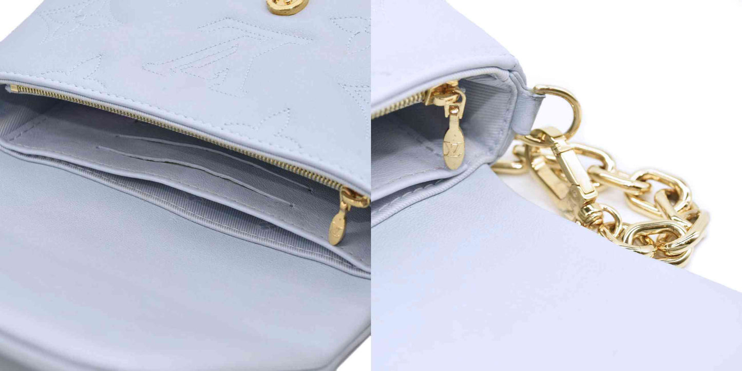 LOUIS VUITTON Calfskin Bubblegram Wallet On Strap Ice Blue