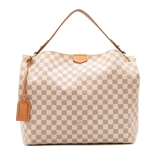 USED Louis Vuitton Graceful Mm Rose Ballerine White Damier Azur Canvas Tote