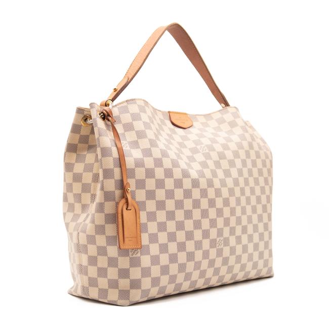 USED Louis Vuitton Graceful Mm Rose Ballerine White Damier Azur Canvas Tote