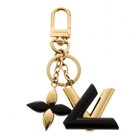 $370 Louis Vuitton LV Twist Black Resin Gold Tone Key Holder / Bag Charm AUCTION