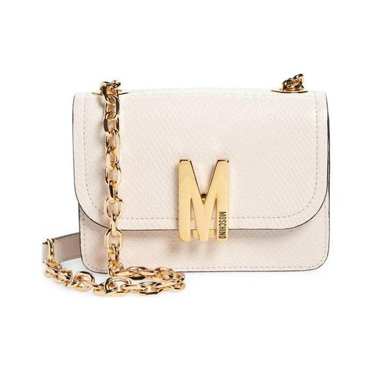 NEW Moschino Teddy Bear Calfskin Logo Cross Body White Leather Shoulder Bag