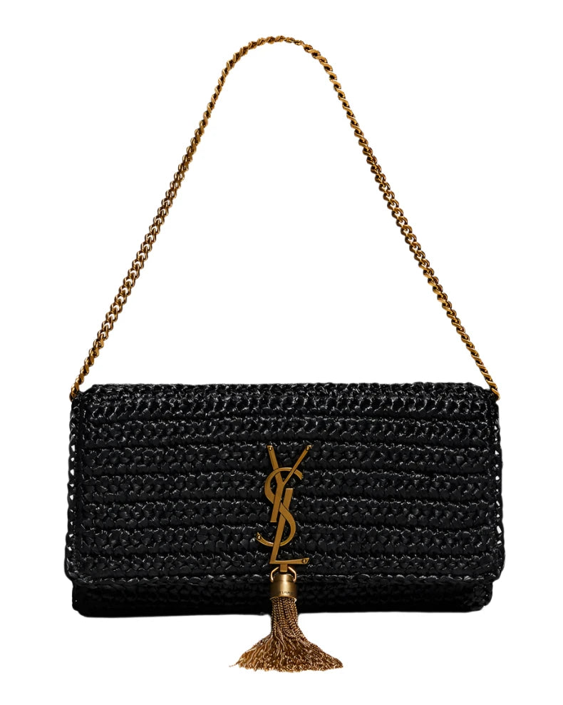 Saint Laurent  Raffia Monogram Tassel Kate 99 Black