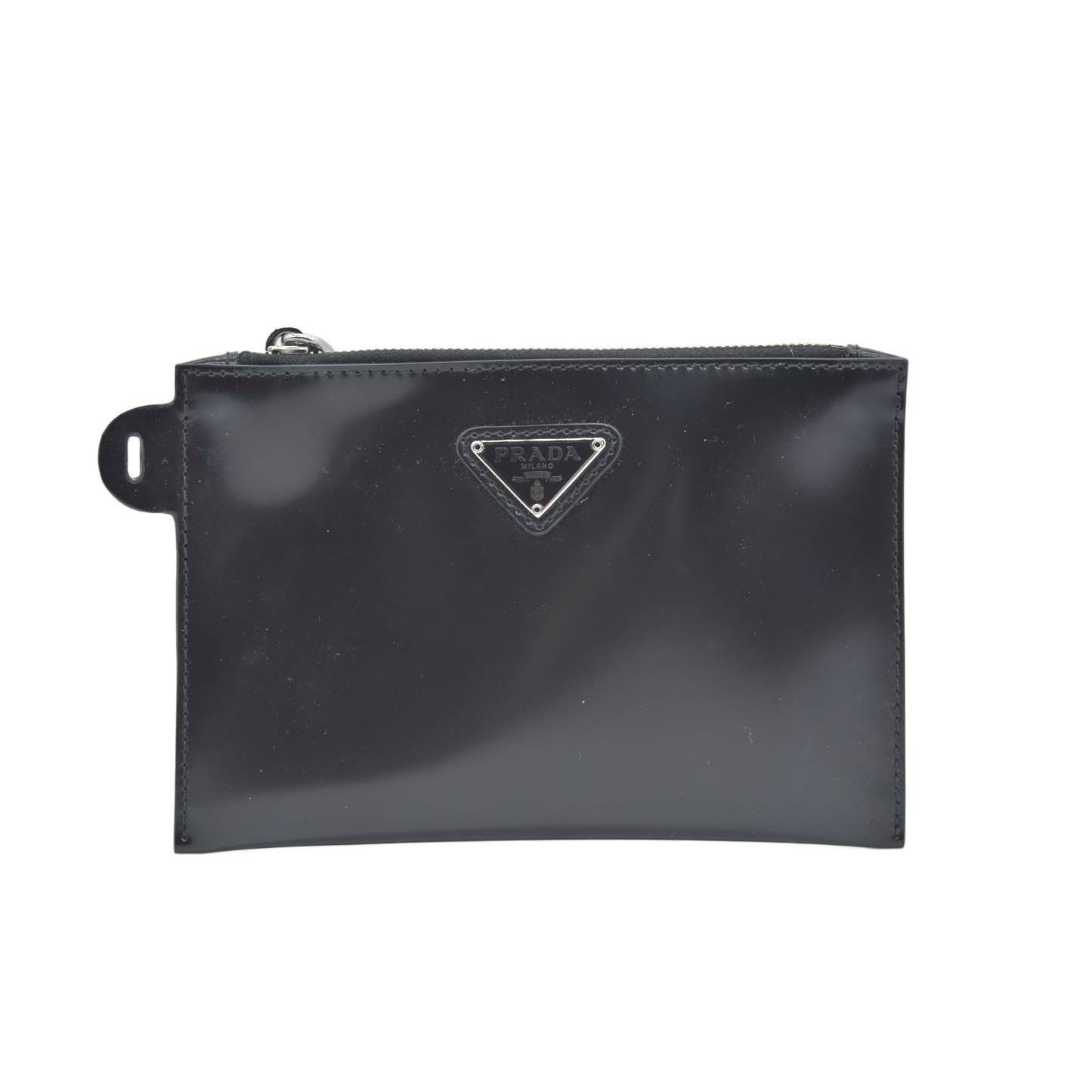 Prada Patent Leather Triangle Logo Clutch Leather Pouch