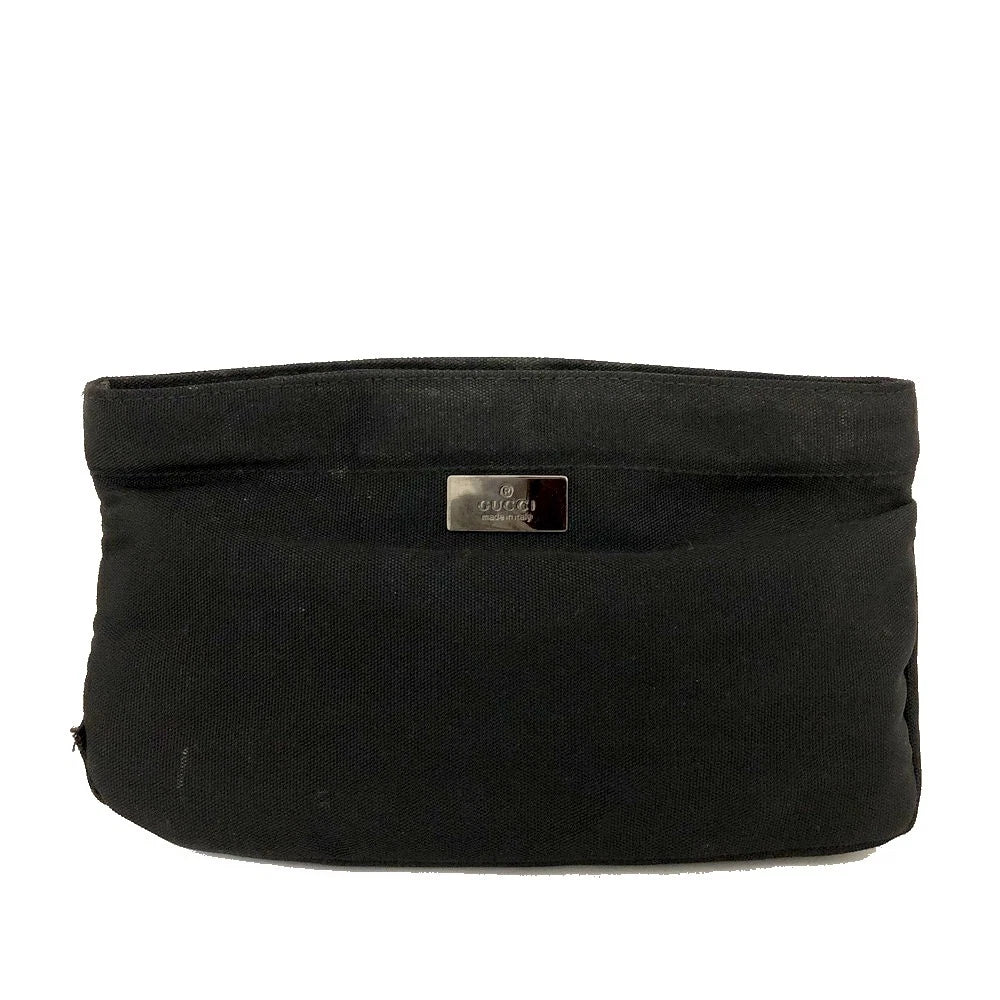GUCCI $600 Logo Canvas Cosmetic Pouch Bag Black/7BH0236